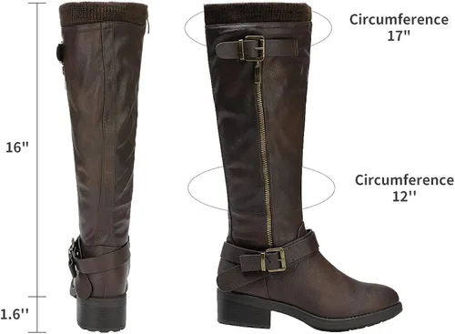 Vista 3 de DREAM PAIRS - Botas de montar de invierno para mujer, cómodas, hasta la rodilla y de pantorrilla ancha