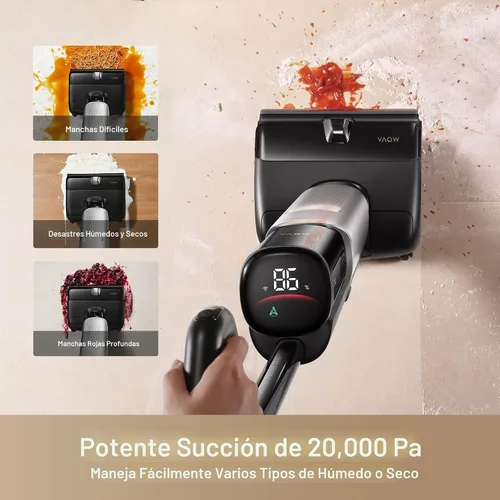 Vista 4 de Aspiradora en Seco y Húmedo Mova X4 Pro, 20000Pa Aspiradora Trapeadora Inalámbrica con Cero Enredos, Trapeado con Agua Caliente para Desórdenes
