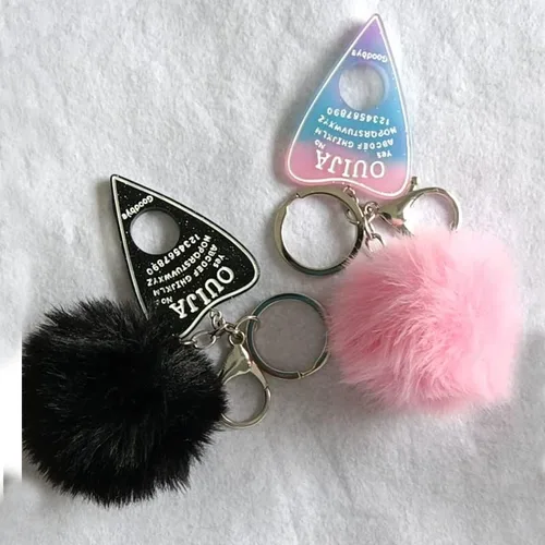 Vista 5 de FORUBUS Ouija - Llavero de tablero con bola de pompón para mujeres y niñas, llaveros brillantes para llaves de automóvil, bolsos y joyas