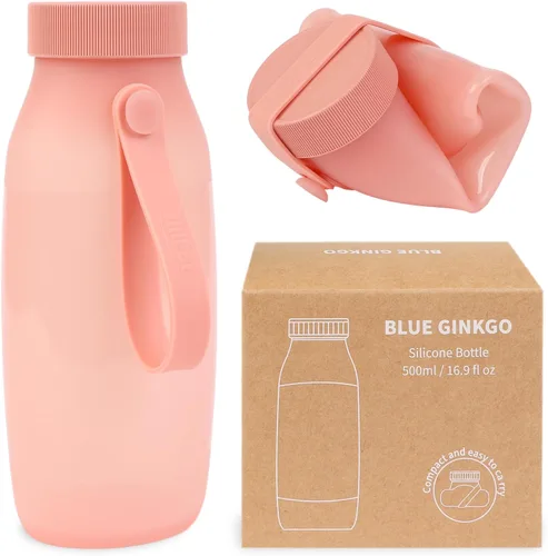 Vista 9 de BLUE GINKGO Botella de agua plegable – Botella de silicona ligera y plegable para viajes, senderismo y campamento