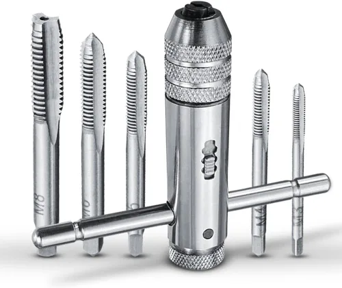 Vista 2 de Rocaris Llave de trinquete ajustable con mango en T + 5 piezas M3-M8 rosca métrica de rosca métrica