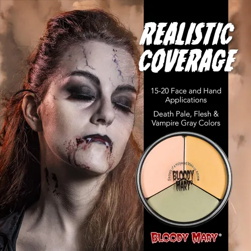 Vista 3 de Bloody Mary Crema de maquillaje Tri Color Wheel Monster – Death Pale, Flesh and Vampire Gray para teatro, disfraz o Halloween, zombi y monstruo