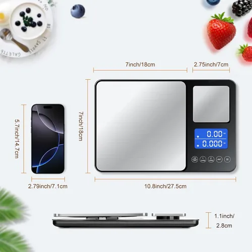 Vista 8 de KUAIVO Báscula de cocina de doble plataforma de 0.001 oz/33 libras, peso digital, gramos y onzas, báscula de cocina de dos precisiones para pan