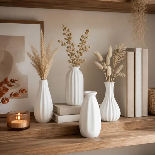 Vista 7 de Jarrón de cerámica blanca para decoración de mesa: jarrones pequeños de NUPTIO para flores, centro de mesa, decoración de mesa para Navidad, hogar