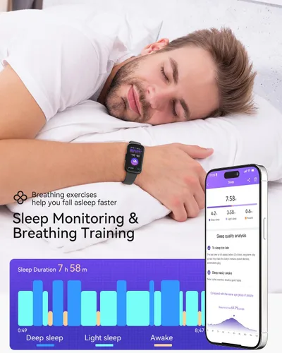 Vista 3 de Rastreador de actividad física, relojes inteligentes para mujeres y hombres con monitor de frecuencia cardíaca, SpO2/sueño, IP68 impermeable