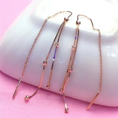 Vista 5 de SAGEKING 2024 New 585 Purple Gold Plated 14K Rose Gold Soft Chain Tassel Ear Line Earrings For Women Simple New Light Luxury Wedding Jewelry Fashion