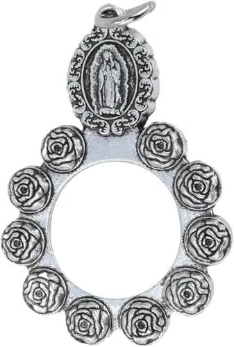 Vista 7 de Needzo Anillo de rosario de Nuestra Señora de Guadalupe, dije de bolsillo de Virgen María, regalo católico para seres queridos, 1.5 pulgadas