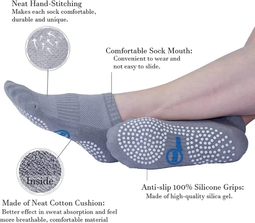 Vista 3 de Non Slip Yoga Socks with Grips for Pilates, Ballet, Barre, Bikram, Barefoot, Hospital Anti Skid Socks for Women and Men