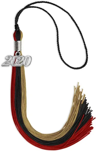 Vista 67 de Endea Graduation Borla de triple color con gota de fecha plateada (negro/dorado/granate, 2020)
