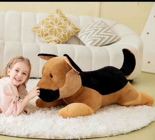 Vista 8 de IKASA Juguete de peluche de perro pastor alemán gigante, juguetes suaves grandes y grandes, 30 pulgadas, lindo peluche mullido de gran