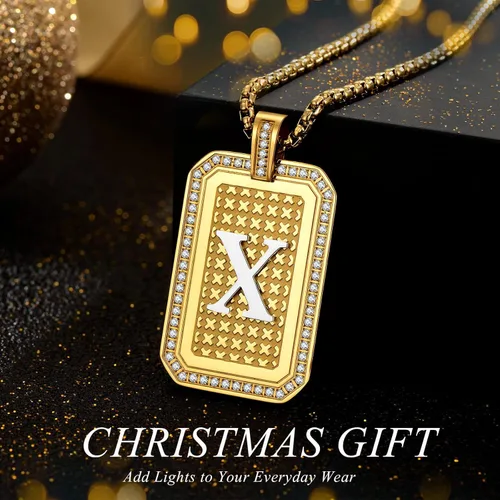 Vista 5 de Zillaly Collar con dije de inicial, letra mayúscula, oro de 18 quilates, joyería de diamantes A-Z para hombres y mujeres, regalo de Navidad, Acero