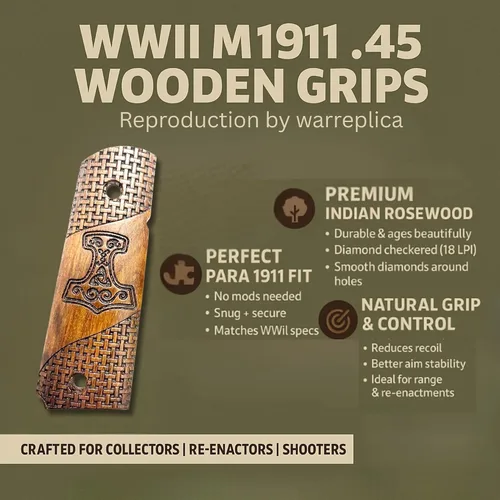 Vista 24 de WWII US M1911 / 1911 .45 Puños de madera - Reproducción