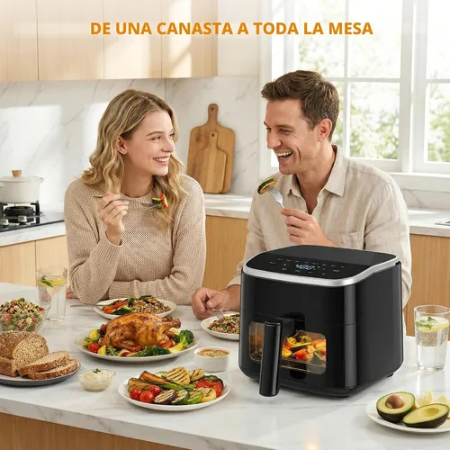 Vista 8 de [Usado] Sweetcrispy Freidora de aire de 4 cuartos con ventana, freidora digital de 1500 W con 8 preajustes, temporizador de 60 minutos, máximo 400