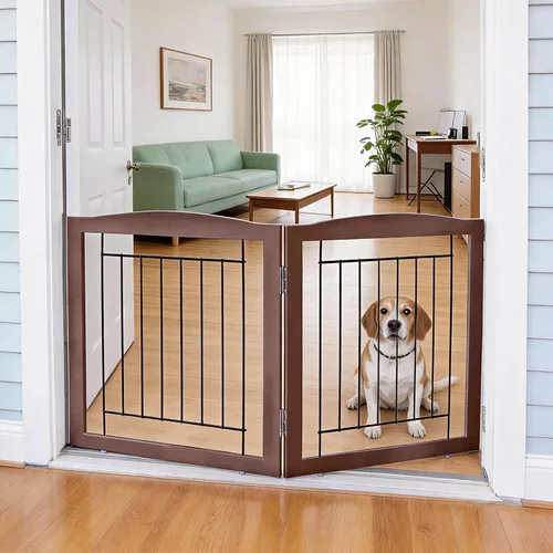 Vista 40 de ZJSF Puerta plegable independiente para perros para casa, puerta de madera extra ancha para cachorros, escaleras, puertas para mascotas, valla alta