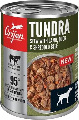 Vista 2 de ORIJEN Trituras de carne real, sin granos, estofado de Tundra, comida húmeda prémium para perros