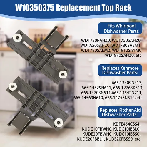 Vista 2 de 2 Paquetes W10350375 Reemplazo Mejorado de Estante Superior para Piezas de Lavavajillas Kenmore Whirlpool, Reemplaza W10712395 AP5957560, Piezas