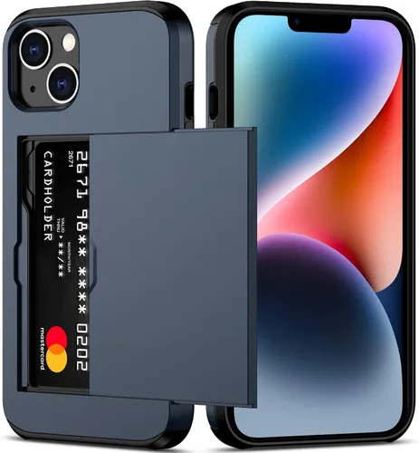 Vista 32 de Nvollnoe Funda para iPhone 14 con tarjetero [almacena 5 tarjetas] Funda tipo cartera de doble capa resistente a prueba de golpes con ranura oculta