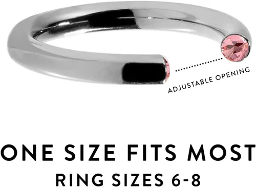 Vista 4 de Stella Valle Birthstone Ring Adjustable Rhodium Plated Ring for Women with Swarovski Crystals Stackable Silver Ring Gift for Her Mother's Day