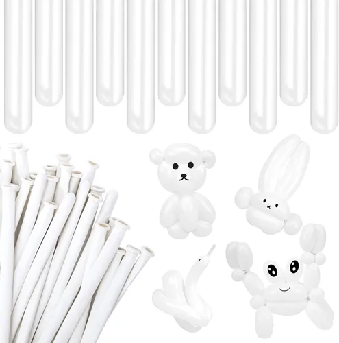Vista 10 de LovesTown 150 globos de látex de 260 globos largos torcidos, globos de animales de látex blanco para decoración de cumpleaños, bodas, festivales