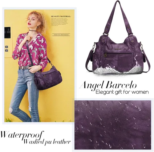 Vista 125 de Angel Barcelo - Bolsa de hombro amplia para mujer, diseño Hobo, cuero lavado