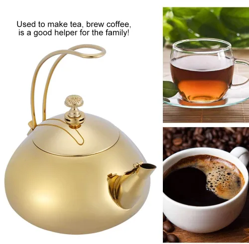 Vista 5 de Hervidor de té de acero inoxidable, cafetera de 1,5 litros, tetera silbante con mango extraíble y colador de malla, para todas las estufas, para té