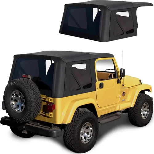Vista 10 de Revestimiento superior estilo de fábrica Sierra Offroad para Jeep Wrangler TJ (1997-2002), funda blanda con vidrios polarizados, sin puertas Negro