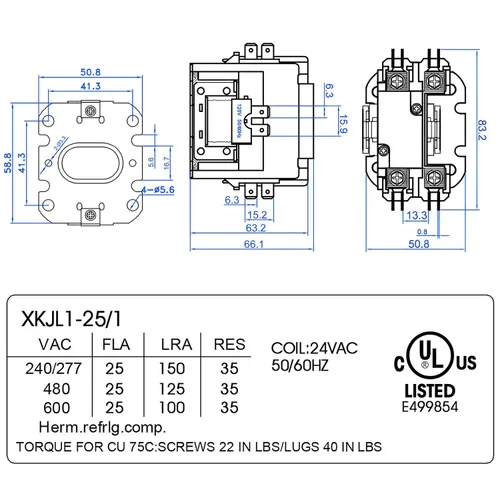 Vista 8 de 1 paquete de contactor de motor HVAC, bobina de 24 V, 25 amperios, 1 poste de recambio