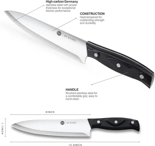 Vista 2 de Cuchillo de chef - Cuchillos de cocina, cuchillo de chef de 8 pulgadas, cuchillo de pelar de 4 pulgadas, acero inoxidable de alto carbono con mango