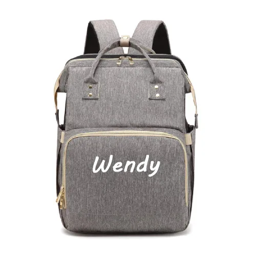 Vista 7 de Bolsa de pañales personalizada con nombre bordado para mamá, mochila extragrande, plegable, elástica