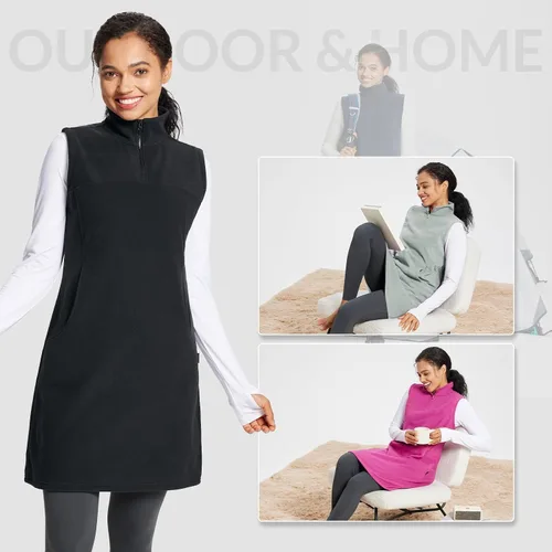 Vista 6 de BALEAF Chaleco de forro polar para mujer, sudadera tipo túnica, chaleco largo con cremallera de un cuarto, sudadera con bolsillo