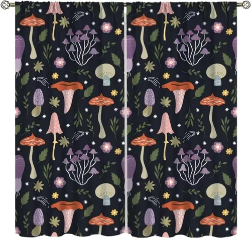 Vista 10 de Cortinas semitraslúcidas de hongos, estilo bohemio, plantas místicas, sol, luna, tratamiento de ventana para dormitorio, sala de estar, cocina