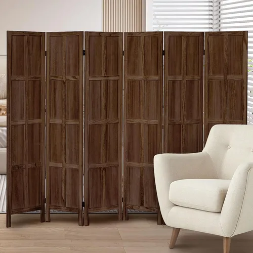 Vista 11 de Divisor de habitación de madera, pantalla de privacidad plegable de 4 paneles, partición clásica de madera para interiores de 5.6 pies, divisor