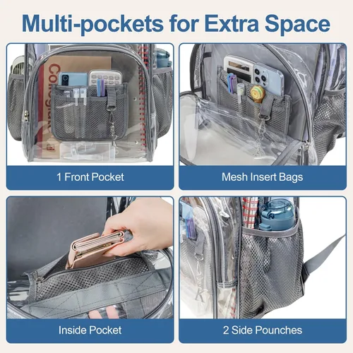 Vista 8 de Cambond Mochila transparente, mochilas transparentes resistentes para adultos, correas reforzadas, bolsa transparente para la escuela, el trabajo