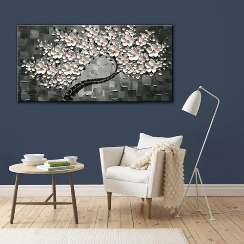 Vista 6 de Tyed Art -24x48 pulgadas Flores Arte Contemporáneo Pintura al óleo Flores Blancas Abstractas Pinturas de Árbol 100% Pintado a Mano 3D Arte Abstracto
