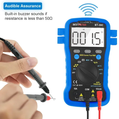 Vista 3 de BTMETER BT-39C Multímetro RMS verdadero, avómetro digital de rango automático, 6000 cuentas, medidas precisas, amperios AC/DC, voltios, ohmios