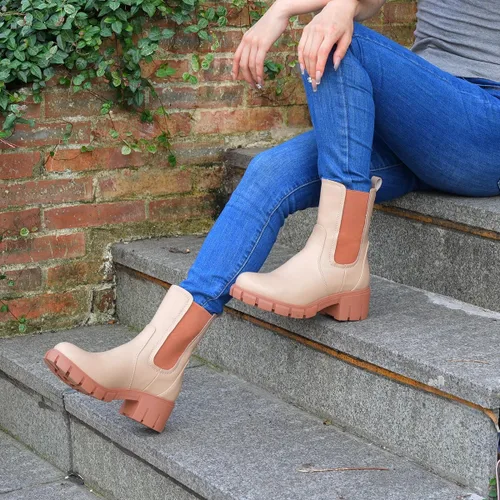 Vista 3 de Hawkwell Botas Chelsea de plataforma para mujer, botines gruesos con tacón de bloque elástico, suela de lengüeta