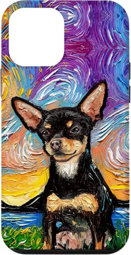 Vista 16 de Negro y bronceado liso Chihuahua Starry Night Dog ilustraciones caso para iPhone 17