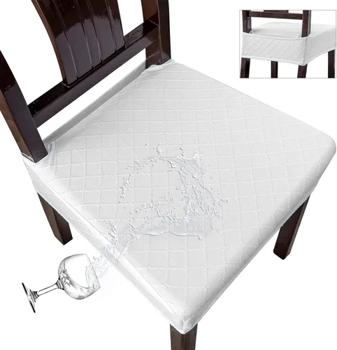Vista 14 de Genina Juego de 2 fundas impermeables para sillas de comedor, fundas elásticas de jacquard extraíbles y lavables, sin fundas traseras, color beige