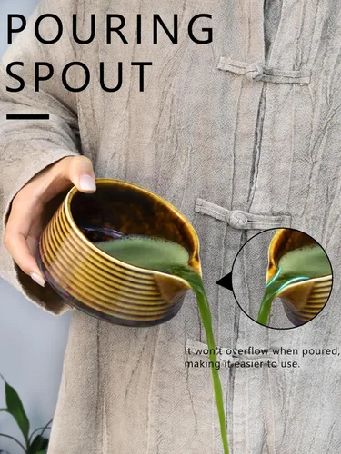 Vista 7 de Artcome Juego de té Matcha – Kit japonés Matcha con batidor de bambú, cuenco de boquilla para vertido, cuchara, tamiz, soporte y manual