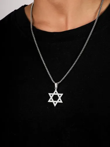 Vista 6 de HAQUIL Star of David Necklace, Stainless Steel Hexagram Six Pointed Star Pendant, Box Chain, Jewish Israel Jewelry Gift