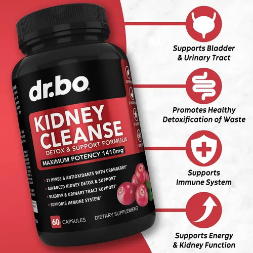 Vista 2 de DR. BO Kidney Cleanse Detox y carbón activado – Extracto natural de arándano y Uva Ursi para apoyar la salud de los riñones, la vejiga y el tracto