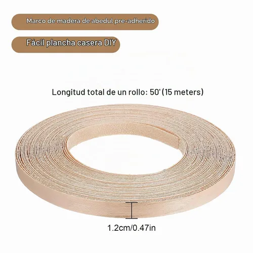 Vista 2 de Bandas de borde de abedul de 1/2 pulgada x 50 pies para planchar en bordes de chapa de madera, banda de borde de chapa de abedul para planchar
