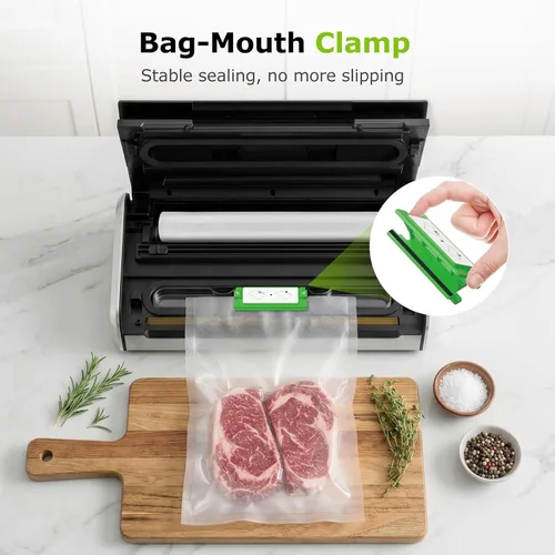 Vista 5 de Bonsenkitchen Sellador al vacío para alimentos, máquina selladora al vacío de alimentos con una sola mano con temporizador digital, sello más ancho