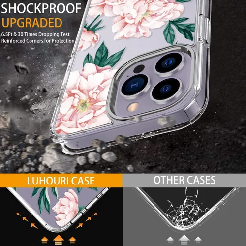 Vista 3 de LUHOURI Funda para iPhone 15 Pro Max con protector de pantalla, transparente de acrílico, diseños de moda para mujeres y niñas, funda protectora a