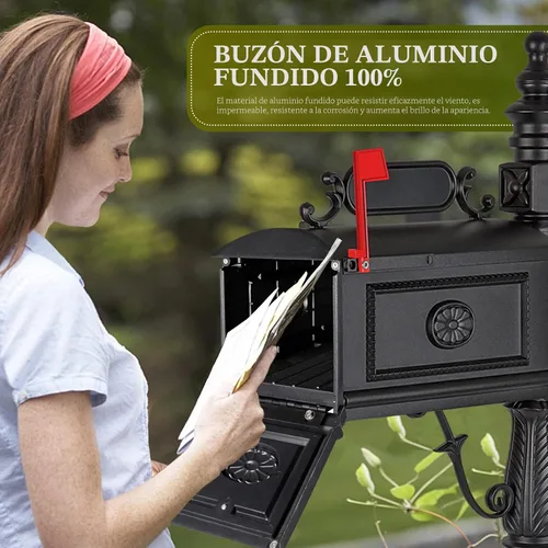 Vista 7 de Buzón de correo decorativo Polar Aurora Barcelona Post Stratford, resistente, de aluminio fundido (negro)