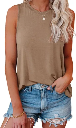 Vista 40 de JAWINT Camisetas casuales sin mangas para mujer, cuello redondo, sin mangas, holgadas, holgadas