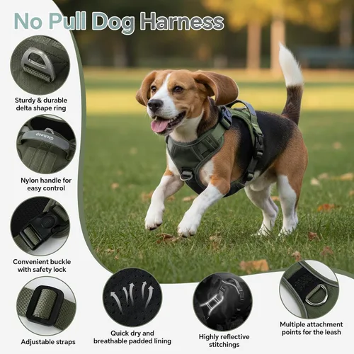 Vista 2 de Arnés táctico resistente para perros pequeños, arnés para perro sin tirones con asa y clip frontal, acolchado suave reflectante, panel de , chaleco