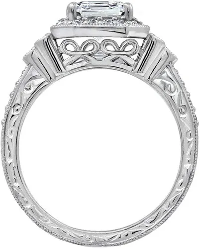 Vista 2 de Tienda Collection Platinum-Plated Sterling Silver Antique Ring set with Asscher-Cut Infinite Elements Cubic Zirconia