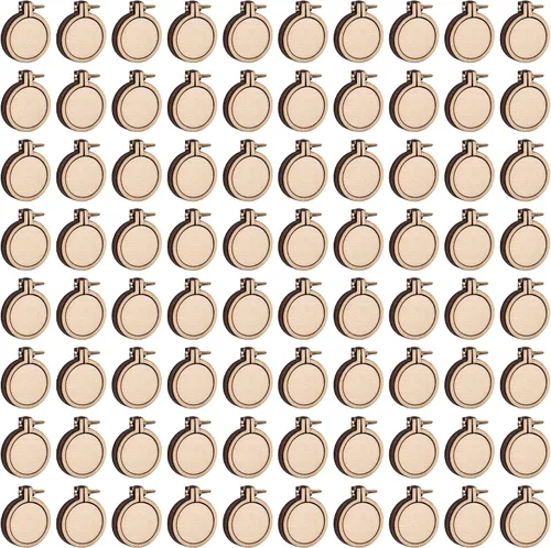 Vista 9 de Framendino, paquete de 10 mini aros de bordado redondos de madera para dijes colgantes, marco para llavero de punto de cruz DIY 1.38"x1.18