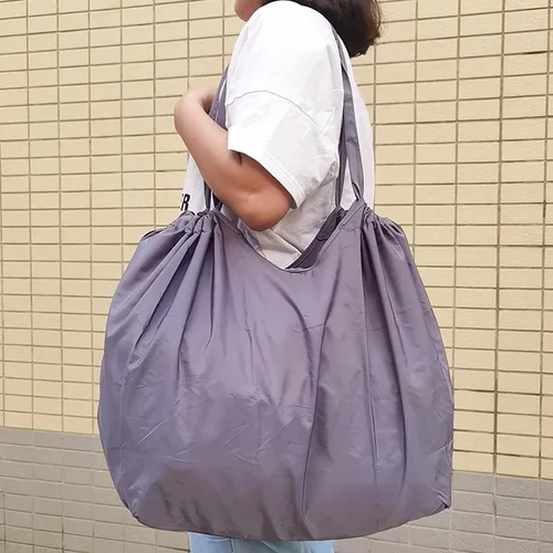 Vista 6 de Bolsa de compras plegable, bolsa de comestibles reutilizable con asa, lavable y ligera bolsa grande para picnic, viajes, campamento, compras (gris)